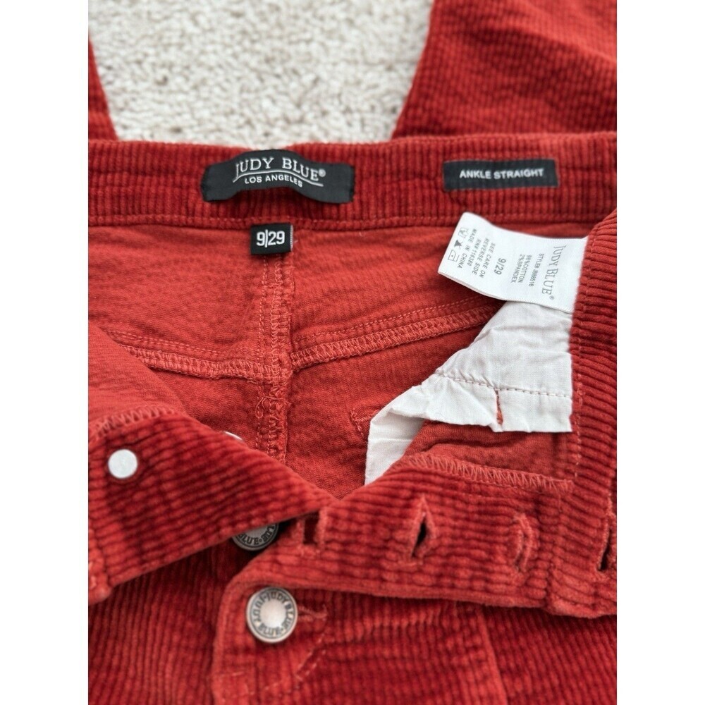 Judy Blue Women's 9/29 Ankle Straight Crop Corduroy Pant Rust Orange Button Fly - Picture 6 of 11